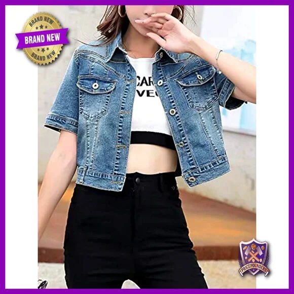 Cropped Denim Trucker Jacket Short Sleeve Summer Casual Y2K Chic